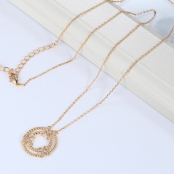 Lovely Round Twisted Gold CZ Necklace - Picture 7 of 10